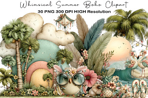 Whimsical Summer Boho Clipart, an Illustration by Black Bird Studio
