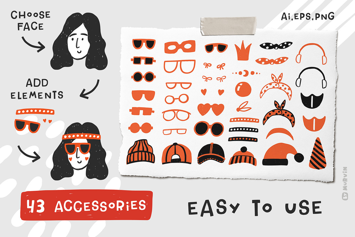 Cute people faces collection, a Graphic by Murvin (Photo 7 of 11)