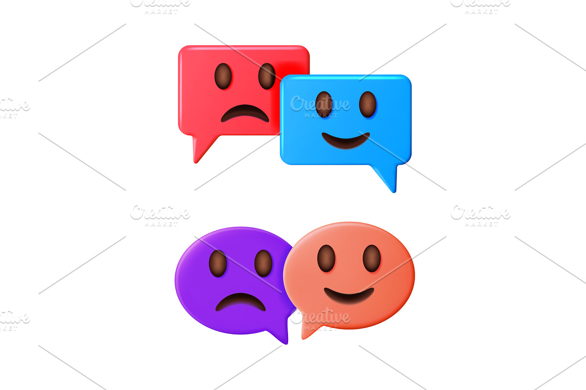 Colorful 3D chat bubbles with happy, an Object Illustration by Abscent
