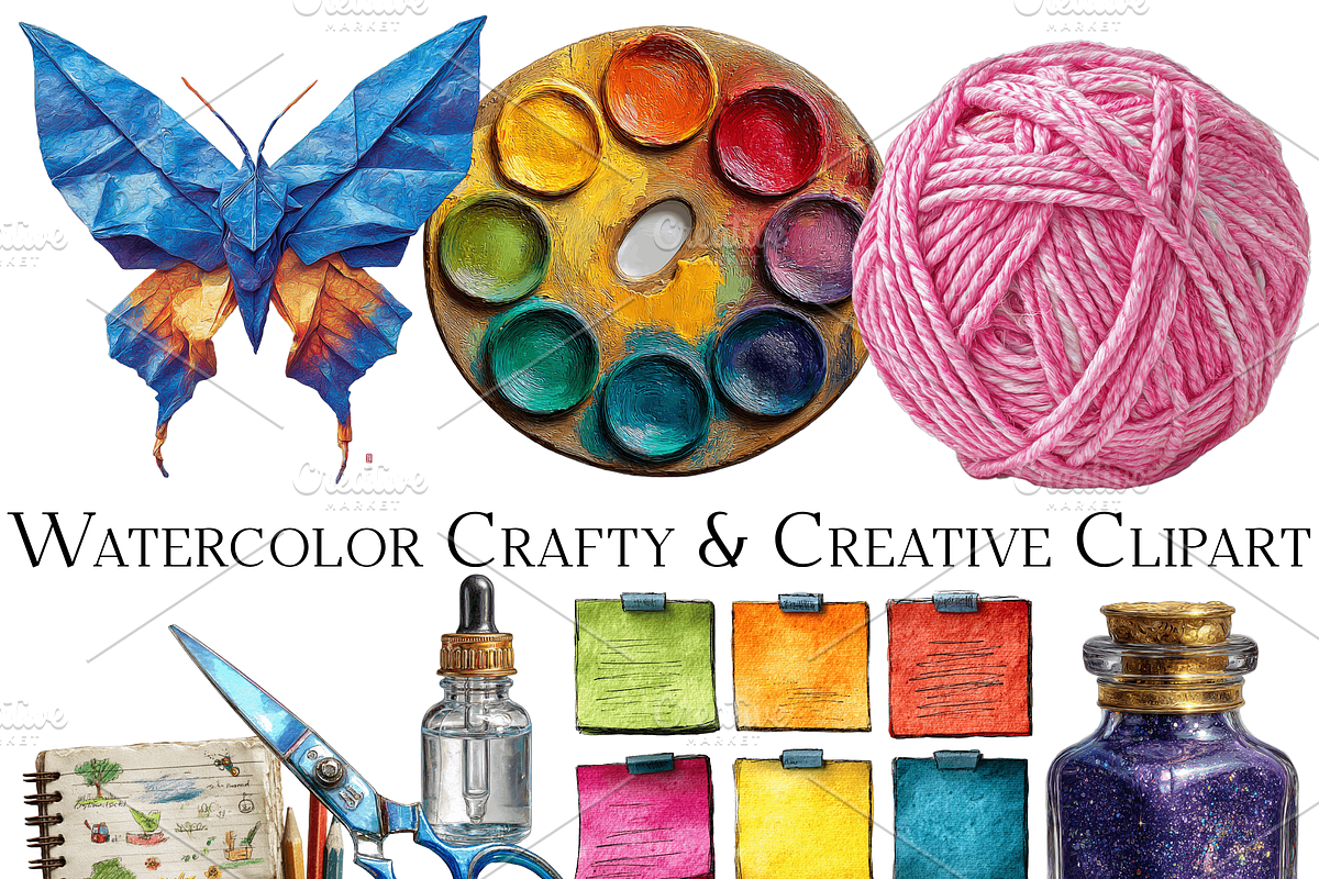 Watercolor Crafty & Creative Clipart, an Object Graphic by ArtisticTimberStudio (Photo 1 of 2)