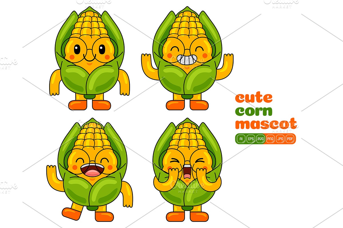 Corn Mascot Character Vector Pack, an Illustration by MEDZ (Photo 4 of 5)