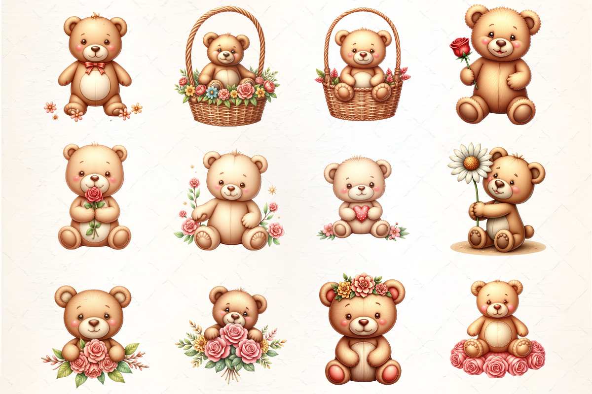 Teddy Bear with Flowers Sublimation, an Illustration by CrexoraLab (Photo 4 of 5)