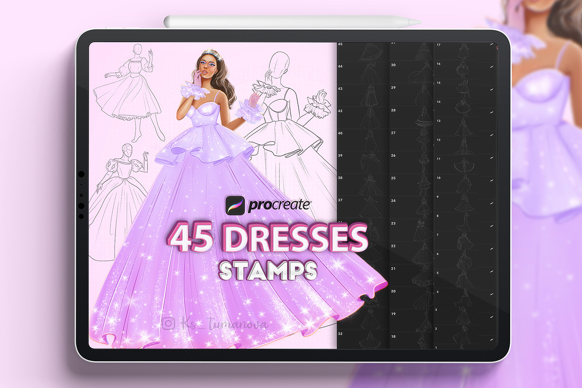Procreate dresses stamps, a Brush Add-On by KsTumanova (Photo 1 of 3)