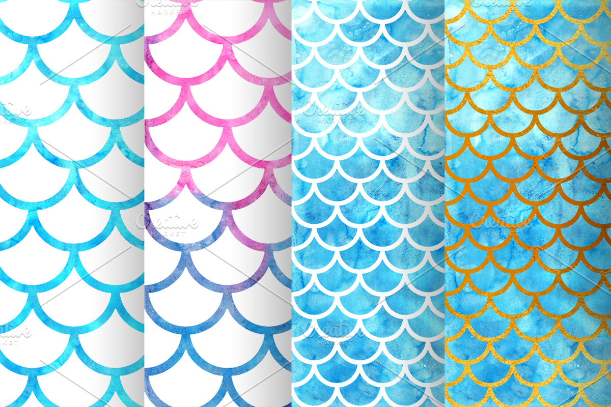 Watercolor mermaid scales patterns, a Pattern Graphic by Vavavka (Photo 5 of 8)
