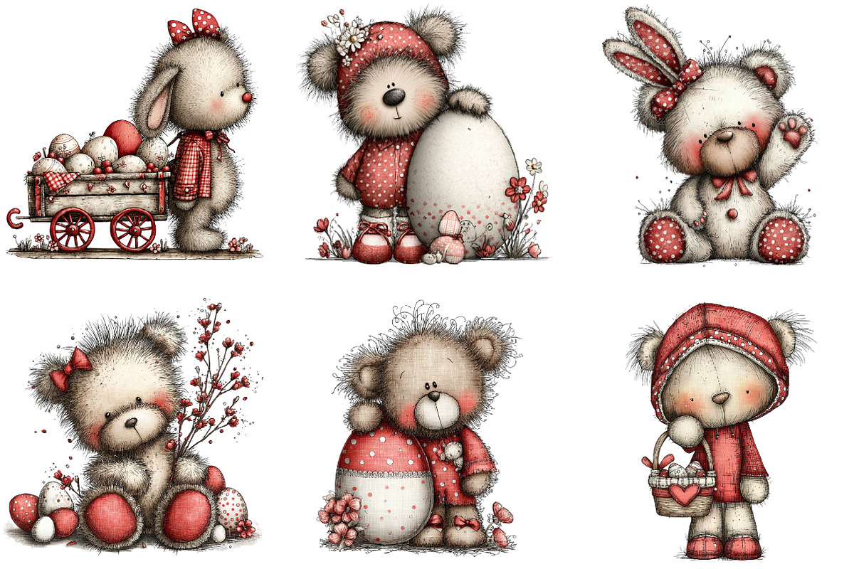 Whimsical Easter Teddy Bear Clipart, an Illustration by designcity5 (Photo 2 of 5)