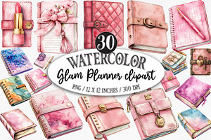 Watercolor Glam Planner clipart, an Illustration by Designking