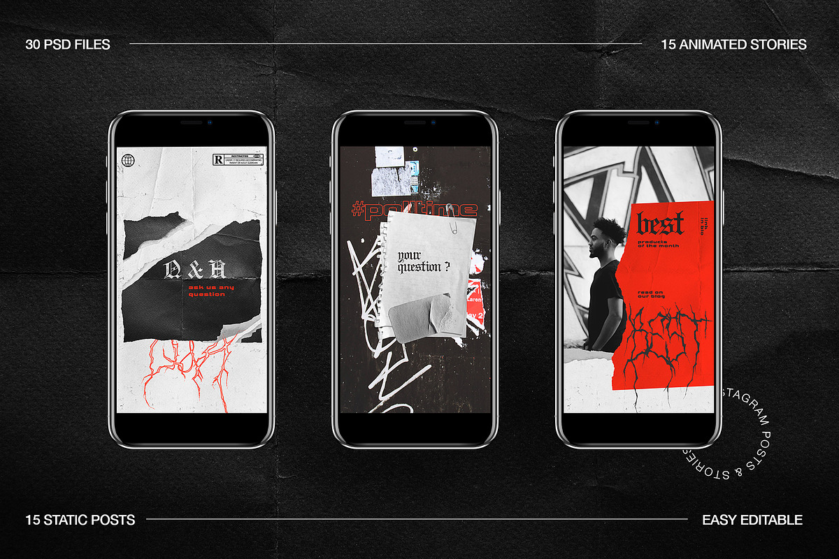 Grunge Instagram Templates Ps, Canva, a Social Media Template by Marie T (Photo 5 of 18)