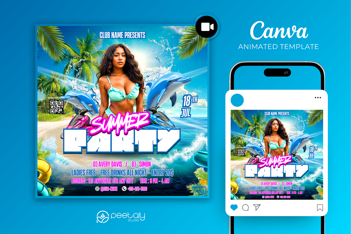 Summer Party Flyer Animated Template, a Flyer Template by PeetalyStudioDesigns (Photo 1 of 5)