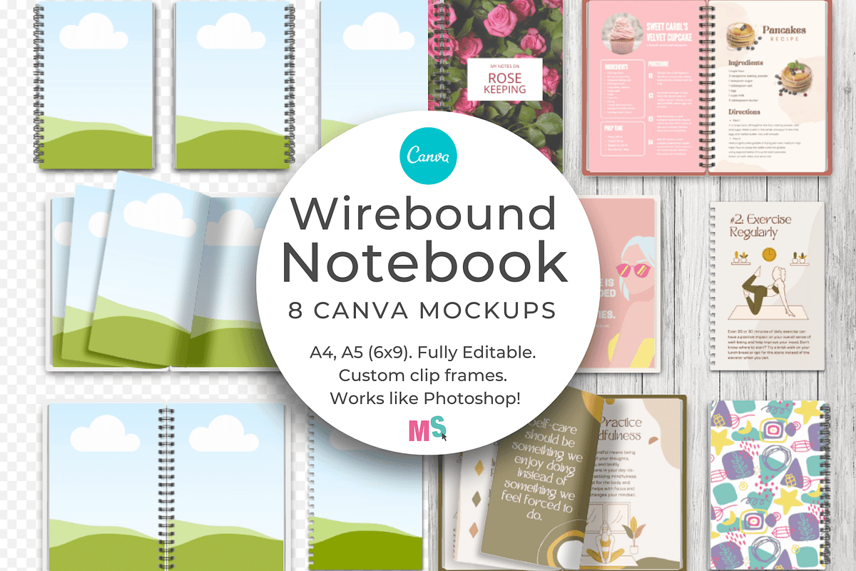 Wirebound Notebook Mockup for Canva, a Books & Magazine Mockup by Mockup Scene (Photo 1 of 15)