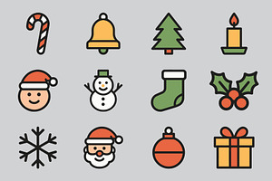 Christmas icons in flat vector style, a Branding & Logo Template by Vectorium Studio