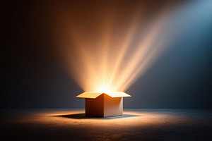 Mysterious glowing box in dark setting, an Abstract Photo by AlyaAnd
