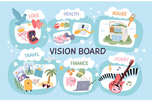 Vision board. Pictures with goals, a Finance Illustration by YummyBuum