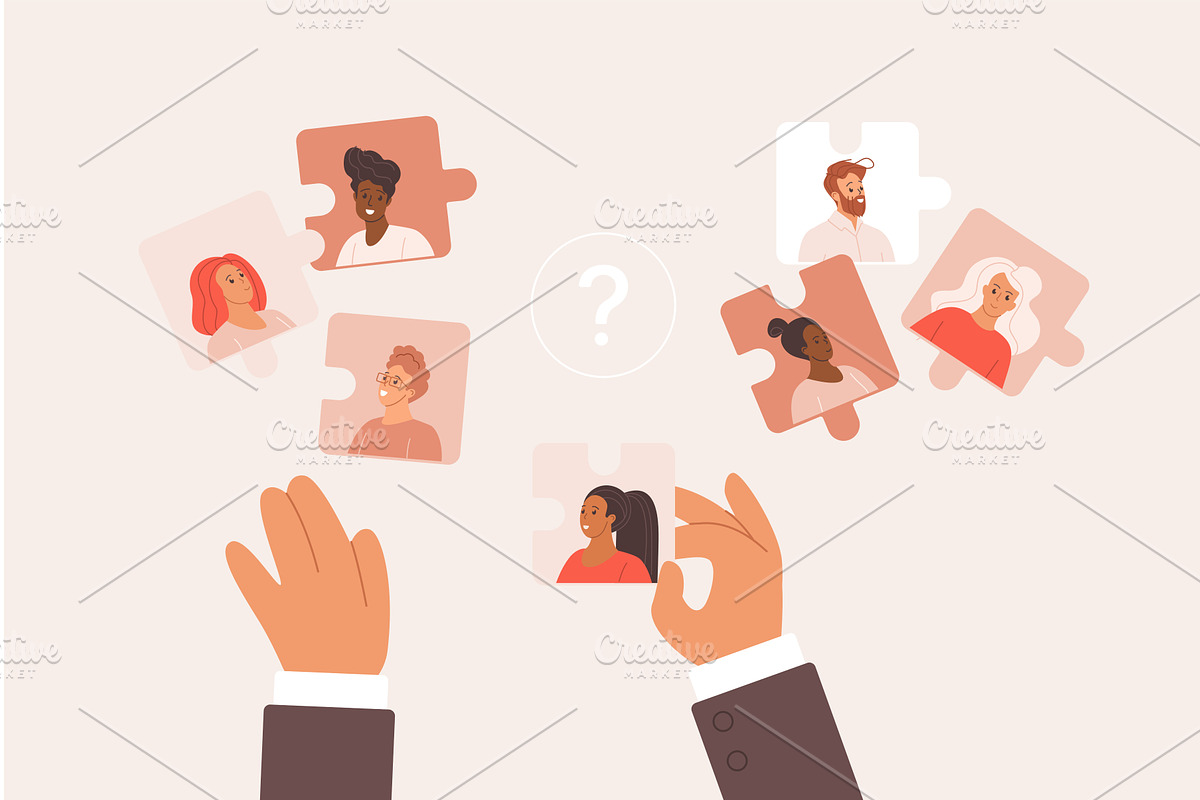 Finding right team member puzzle, a Person Illustration by Lemberg Vector