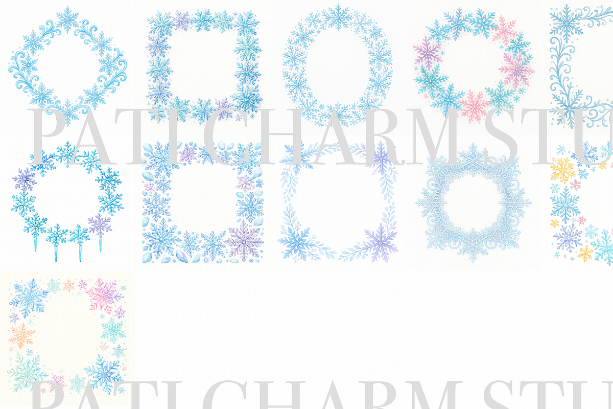 Snowflake Border Clipart Set, a Decorative Illustration by Pati Charm Studio (Photo 2 of 8)
