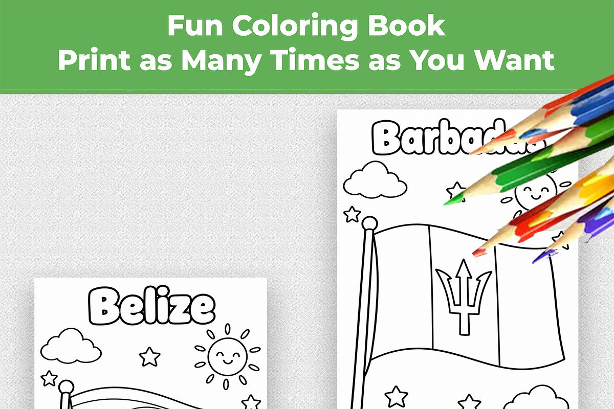 190 Flags Coloring Book for Kids PDF, an Education Illustration by Mohammad Sarfaraz (Photo 13 of 13)