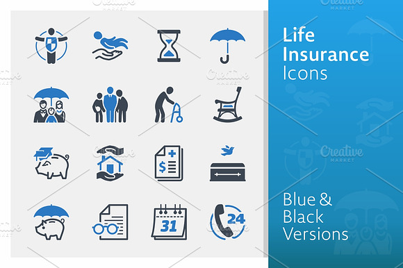 Life Insurance Icons Blue Series