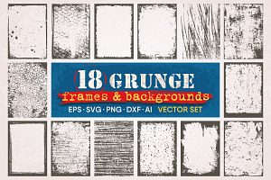 18 Grunge Frames Backgrounds Set