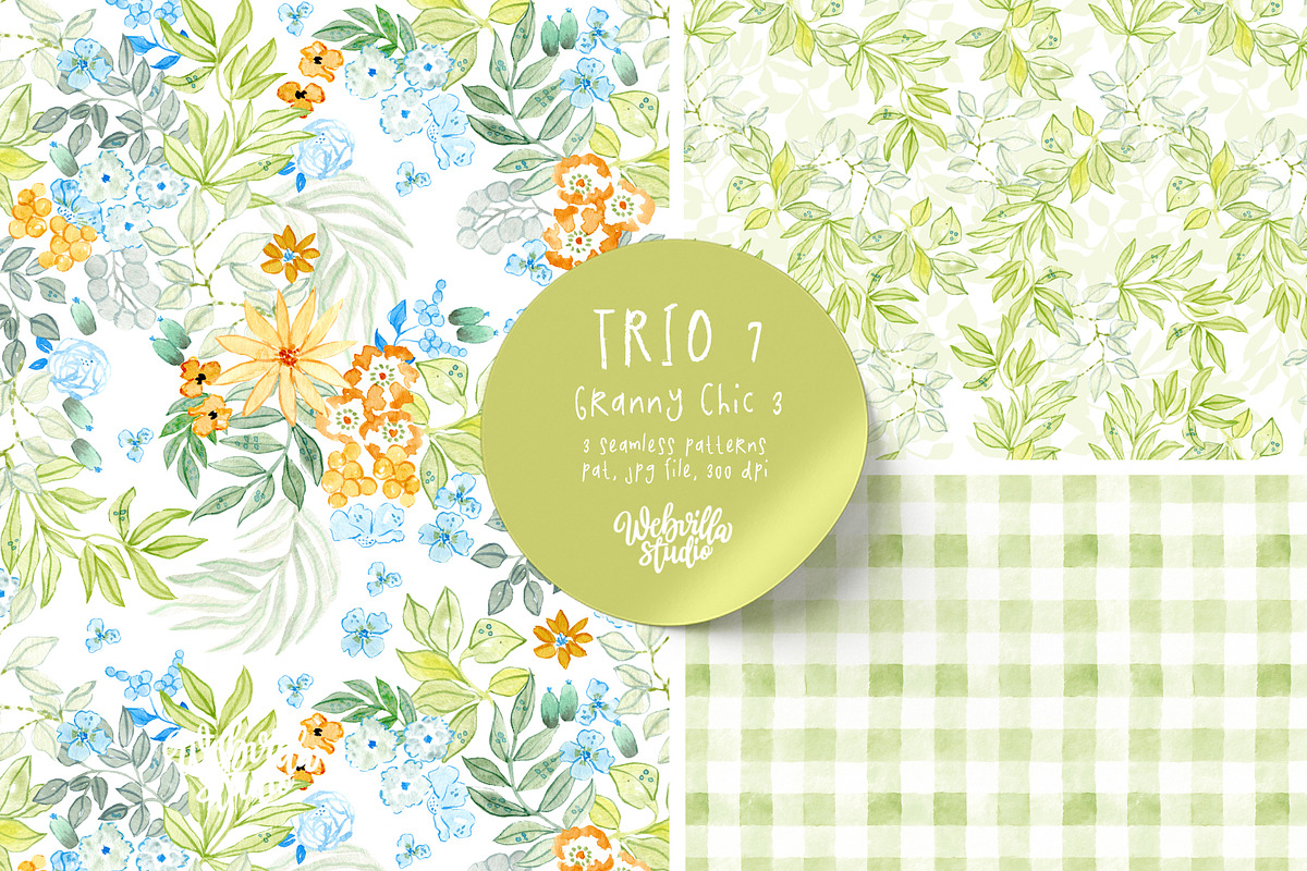 Trio 7 Granny Chic Patterns, a Pattern Graphic by Webvilla Studio (Photo 1 of 8)