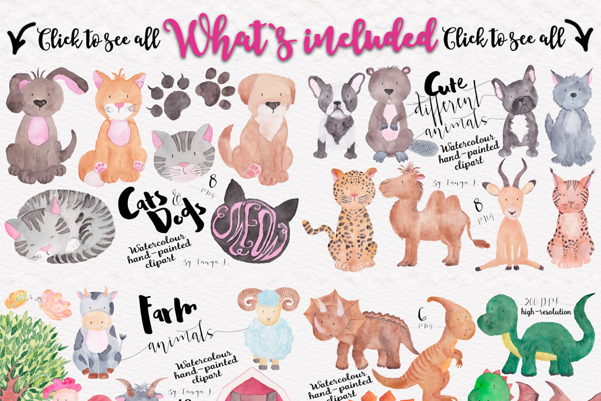 90% OFF - Mega Watercolor Bundle, an Animal Illustration by Tanya Kart