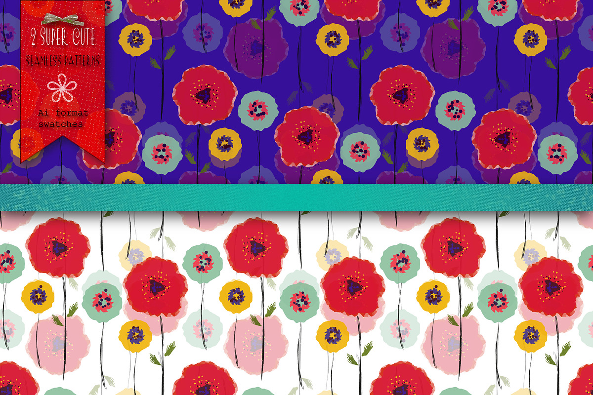 Two Poppies Patterns & Swatches, a Pattern Graphic by Anny Cecilia Walter (Photo 1 of 3)