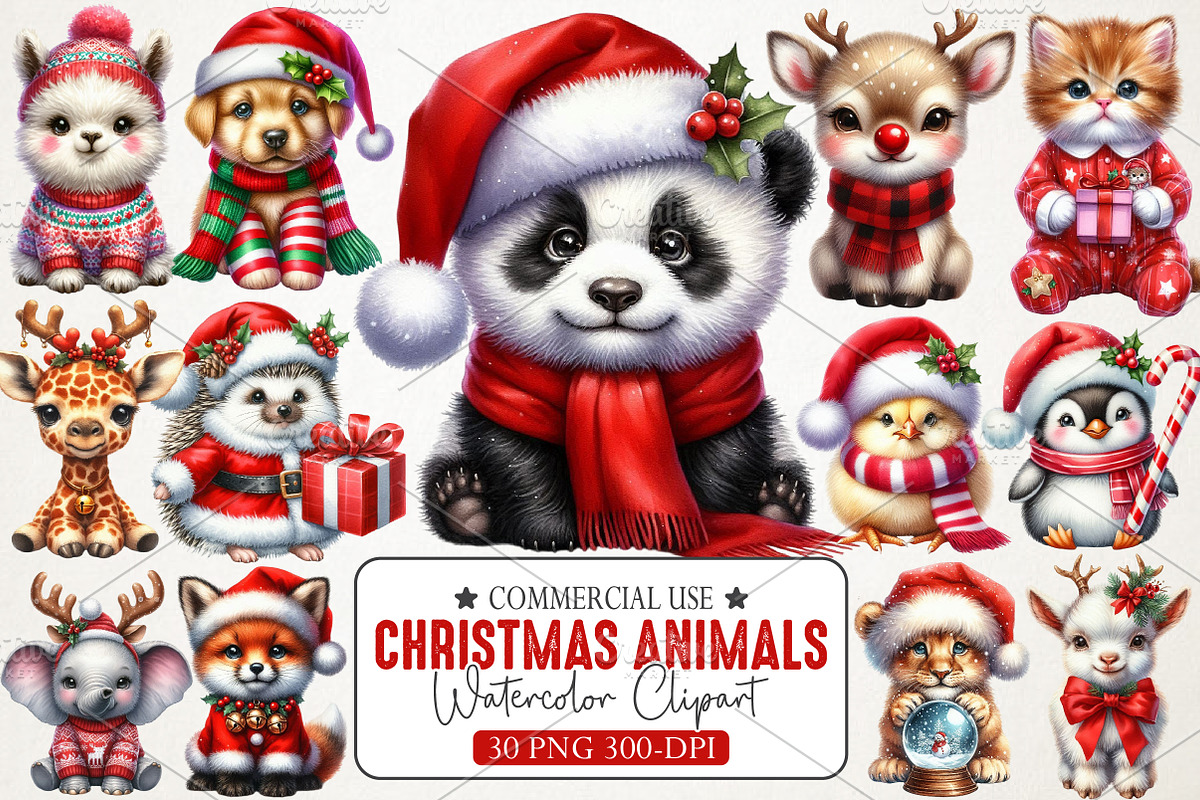 Cute Baby Animals in Christmas Outfi, an Illustration by RobertsArt (Photo 1 of 7)