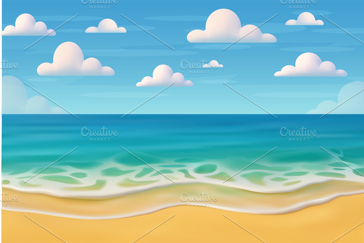 3D Cartoon Beach and Ocean, an Illustration by ModVector