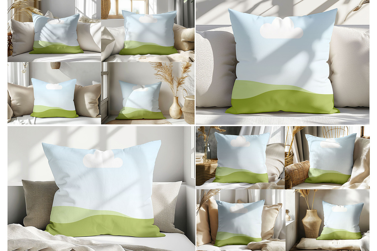 Living Room Square Pillow Mockup, a Household Mockup by NoemieDesigns (Photo 1 of 11)