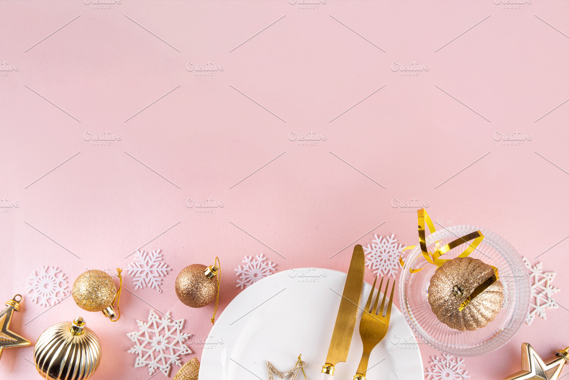 Christmas, New Year table setting with plate, drinking glass, cu, a Holiday Photo by Rimma