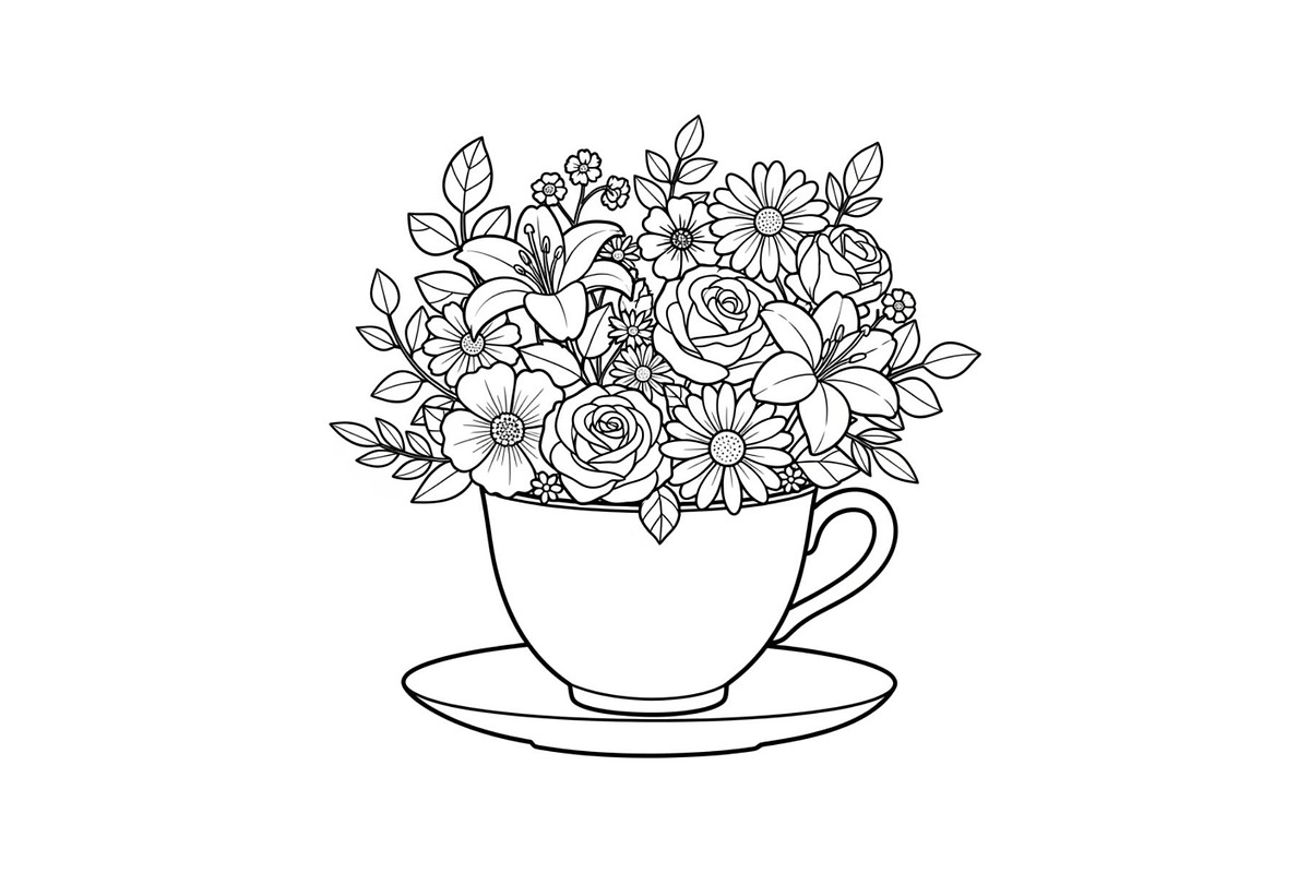 Floral Teacup Line Art Bundle, an Illustration by Gfx_Store (Photo 49 of 51)