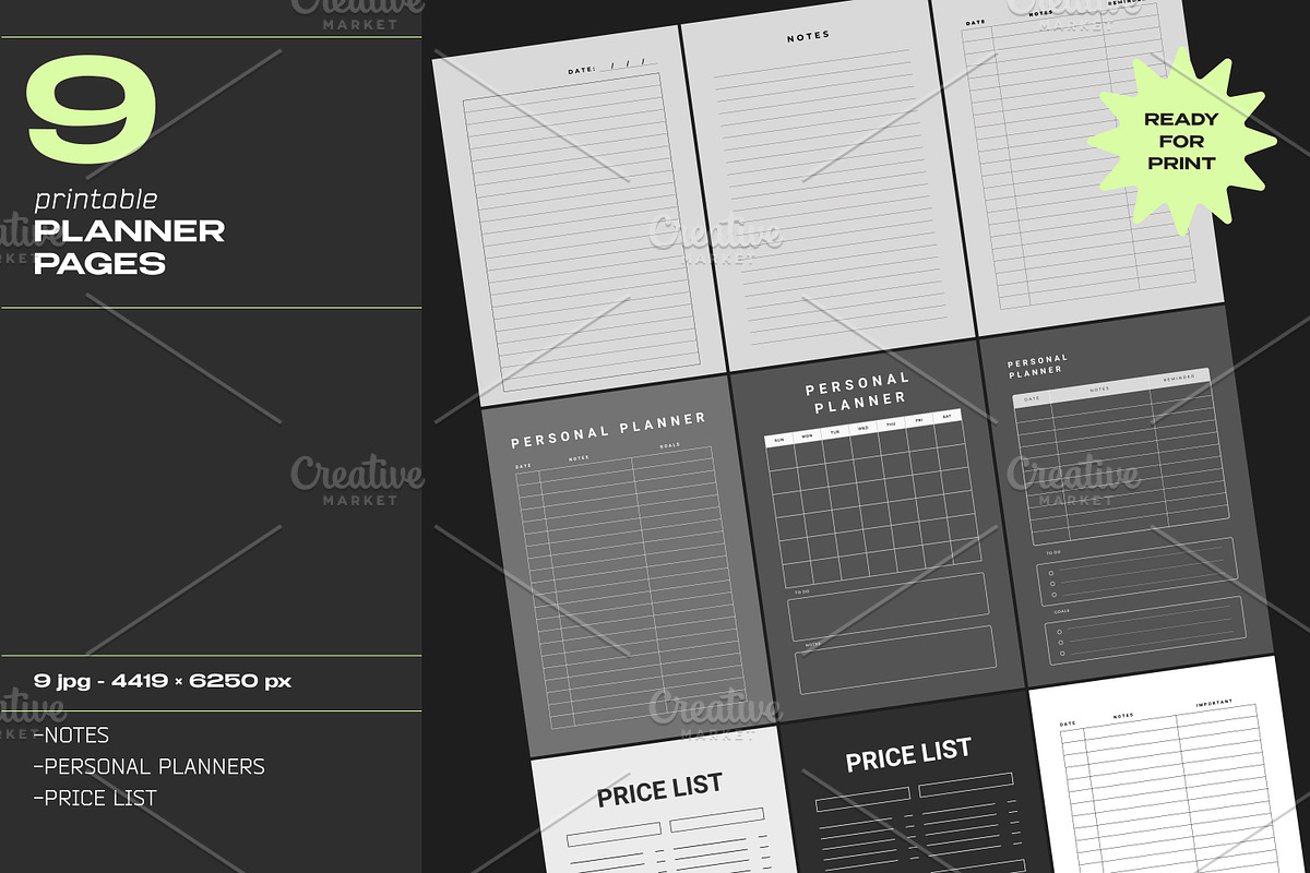 9 Printable Planner Pages, a Flyer Template by Art's and patterns (Photo 1 of 4)