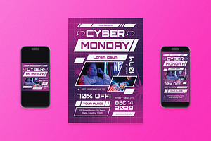 Purple Cyberpunk Cyber Monday Flyer, a Flyer Template by Aiyari Graphic