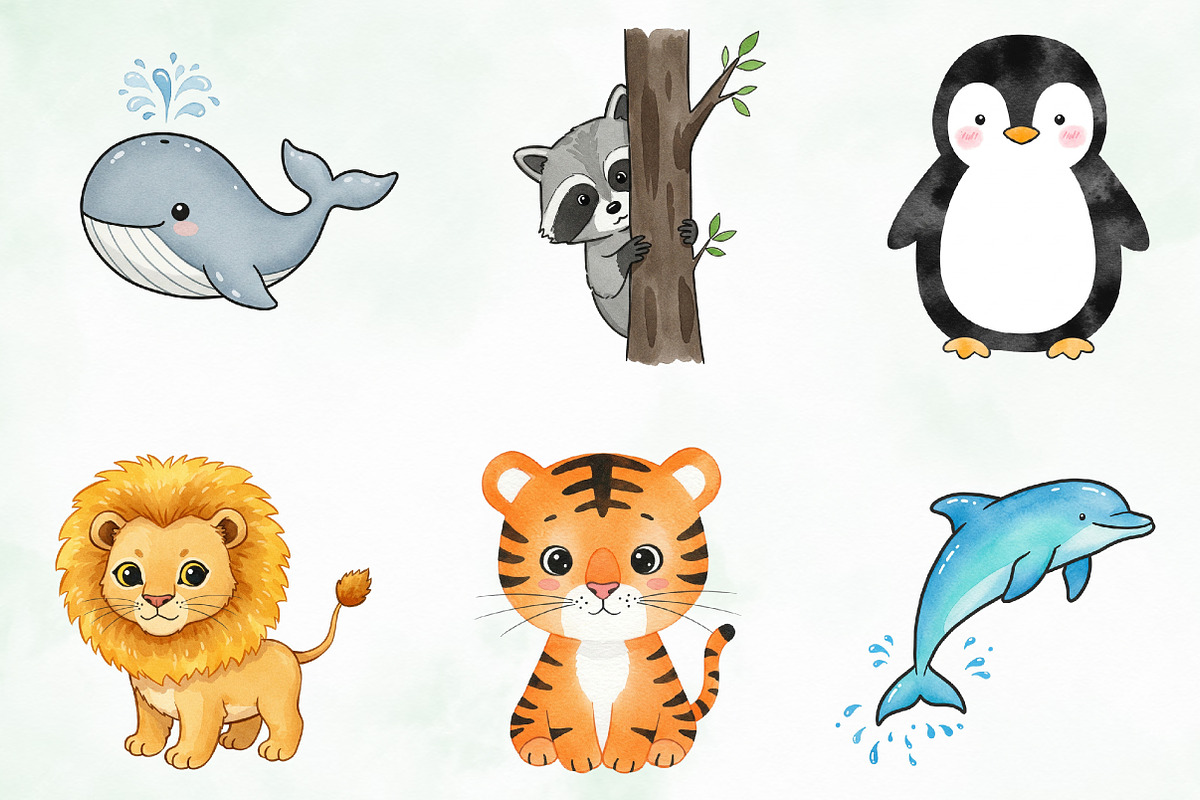 Animals Minimalist Cartoon Clipart, an Illustration by Creative Art (Photo 2 of 9)
