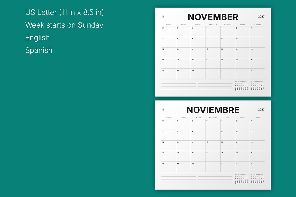 2027 Monthly Planner (MP050-2-27-L), a Stationery Template by mikhailmorosin (Photo 7 of 8)