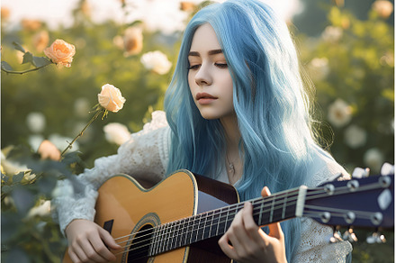Cute girl guitar play at outdoor, a Person Photo by Ylivdesign