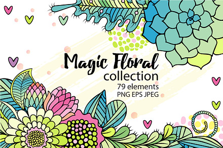 Floral collection. Hand drawn set.