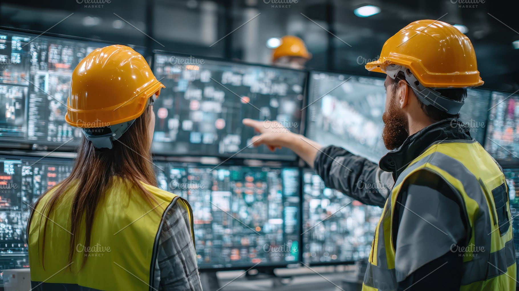 Engineers reviewing data on large sc, a Photo by Pixeness Studio