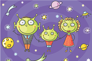 Cartoon Alien Family