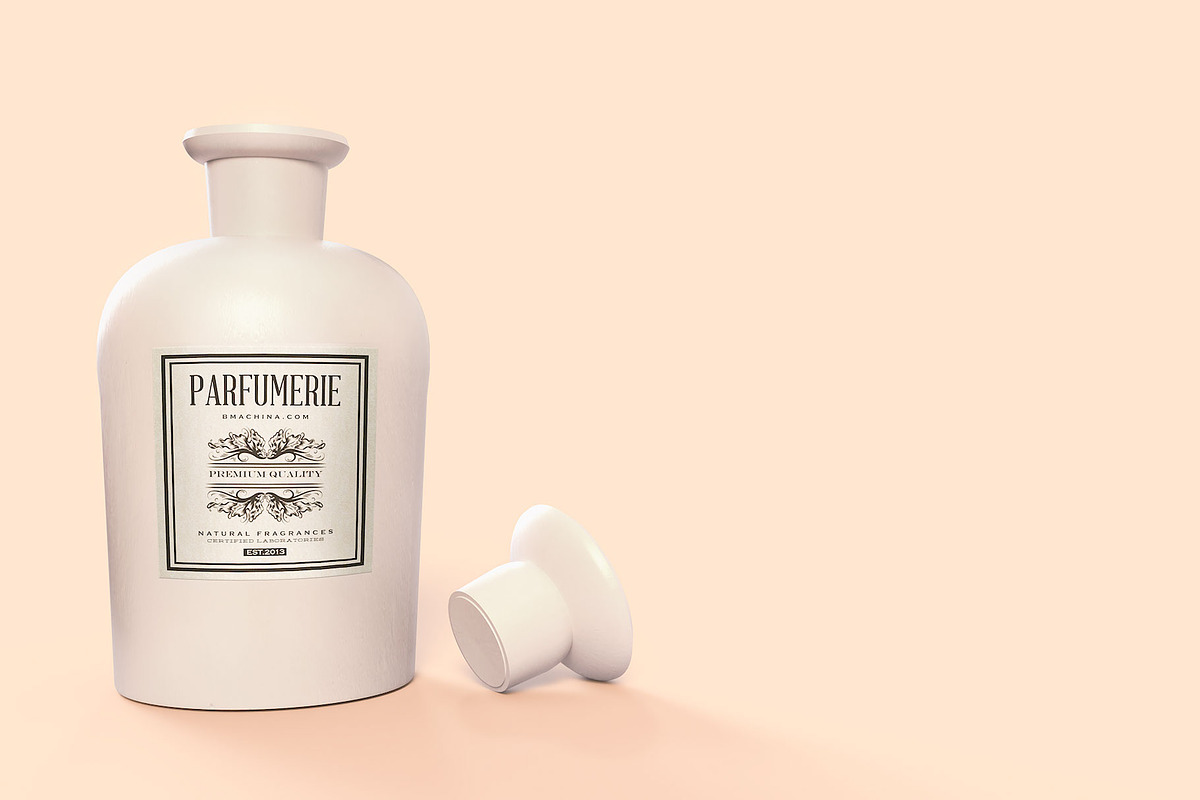 Pattern&Label Parfum Bottle Mockup, a Packaging Mockup by BMACHINA Labs. (Photo 2 of 12)
