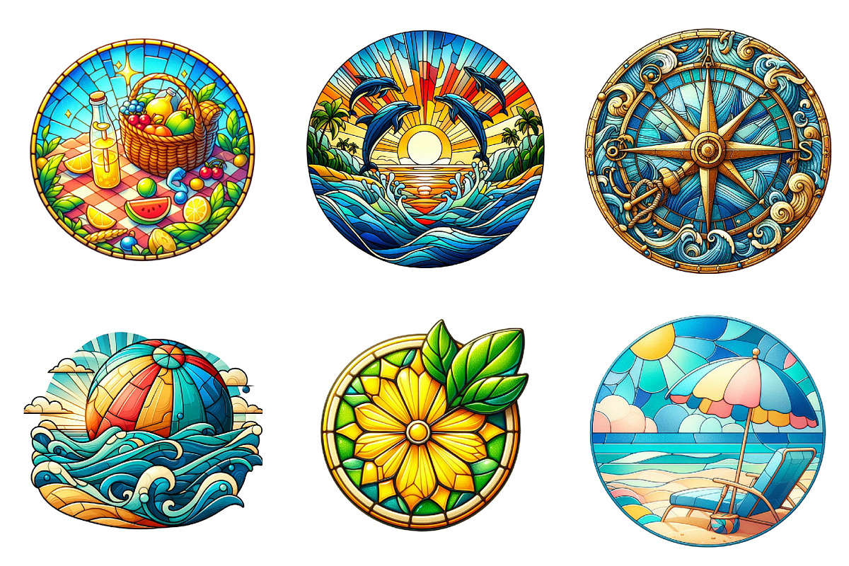 Round Stained Glass Summer Clipart, an Illustration by DreamArtGraphic (Photo 2 of 4)