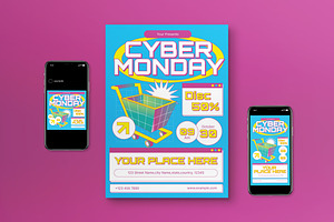 Blue Y2K Cyber Monday Flyer Set, a Flyer Template by graphicook