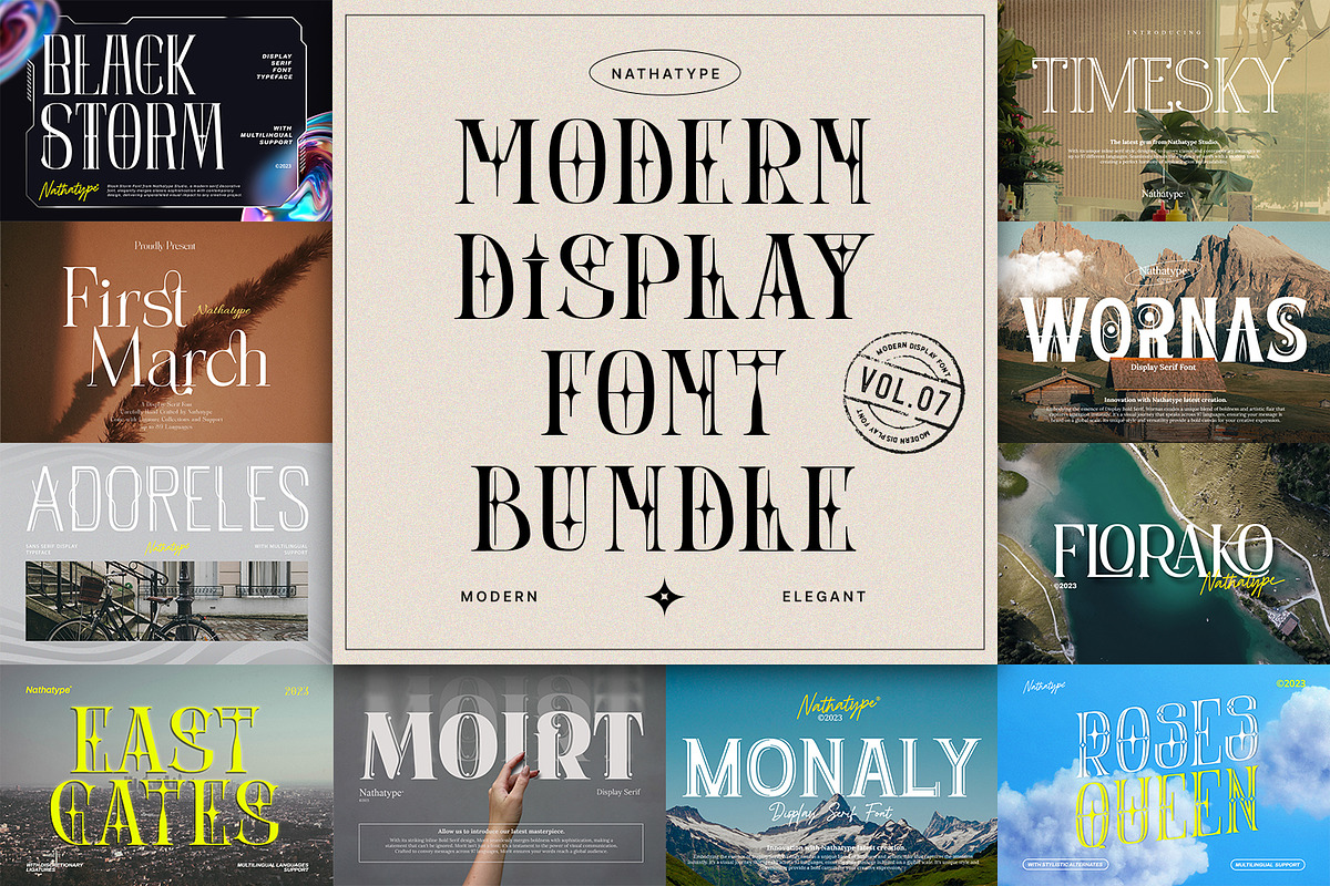 Modern Display Font Bundle 7, a Script Font by Nathatype (Photo 1 of 11)