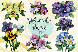 Watercolor flowers set (Pansy)