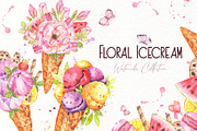 Floral Icecream Watercolor Set, an Illustration by TanataDesign (Thumbnail 1 of 13)