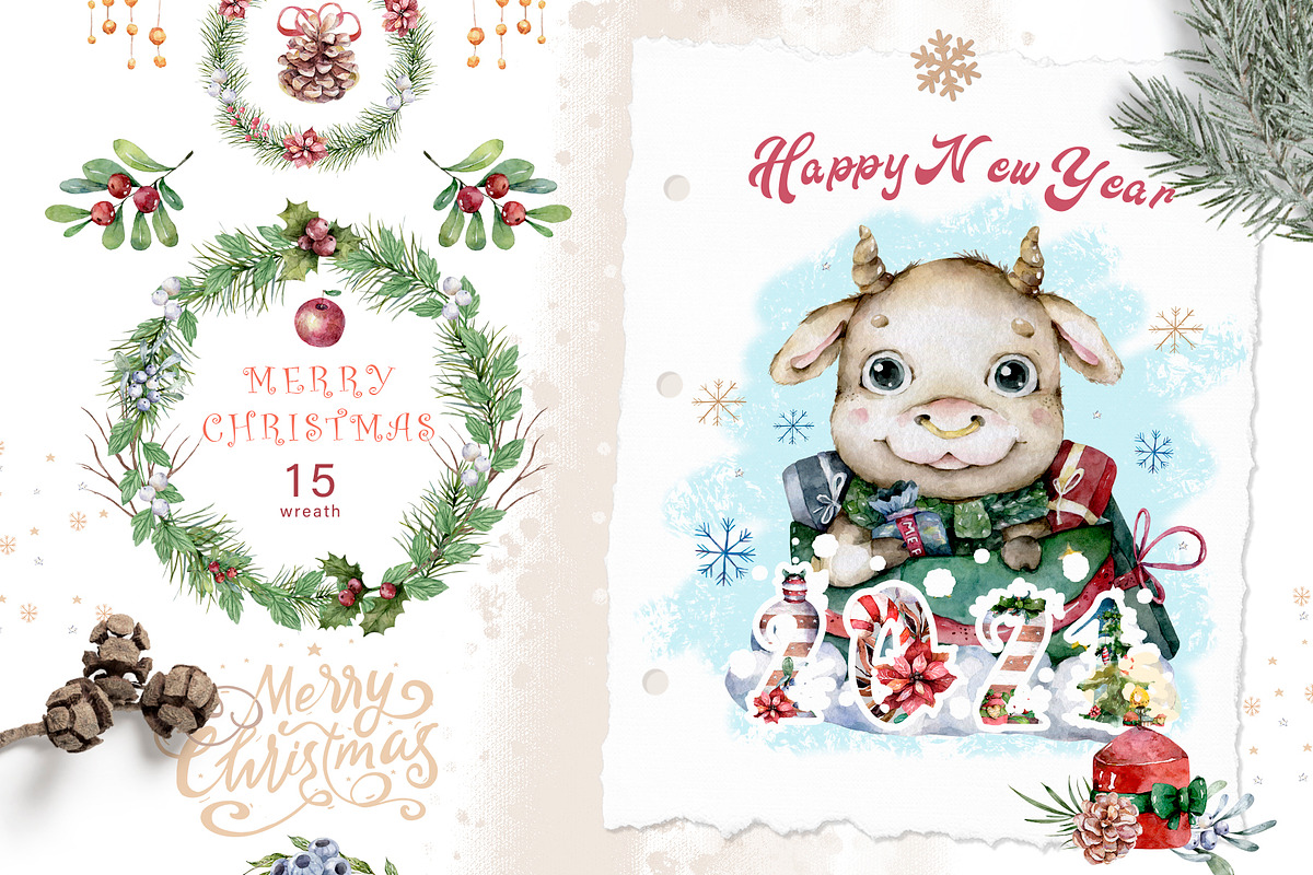 Christmas Story with Cute Bull's, an Animal Illustration by Ann Art Houze (Photo 5 of 16)