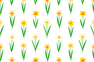 Daffodils Flowers Seamless Patterns