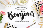 Bonjour! Typeface with Extras, a Script Font by Nicky Laatz (Thumbnail 1 of 5)