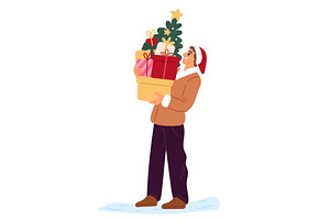 Jolly man in Santa hat with, an Illustration by Vectorbuum