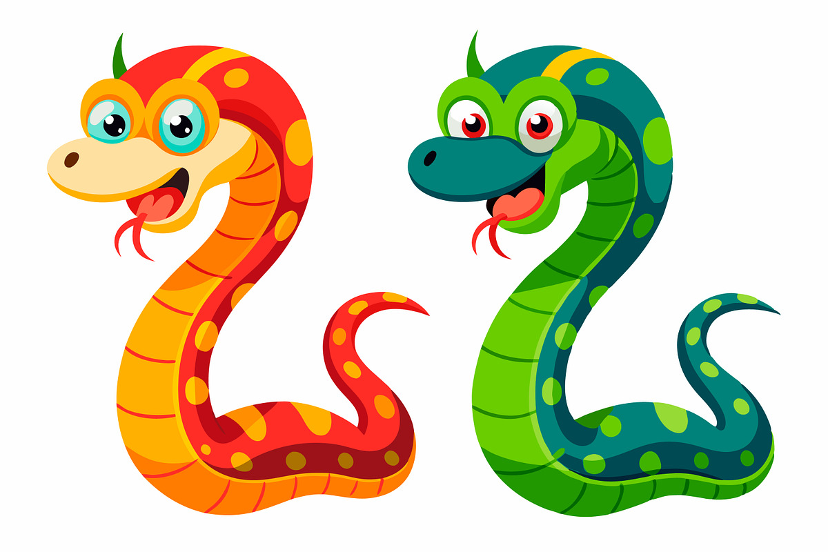 Cartoon Snakes with Pink and Blue, an Animal Illustration by Imamul001