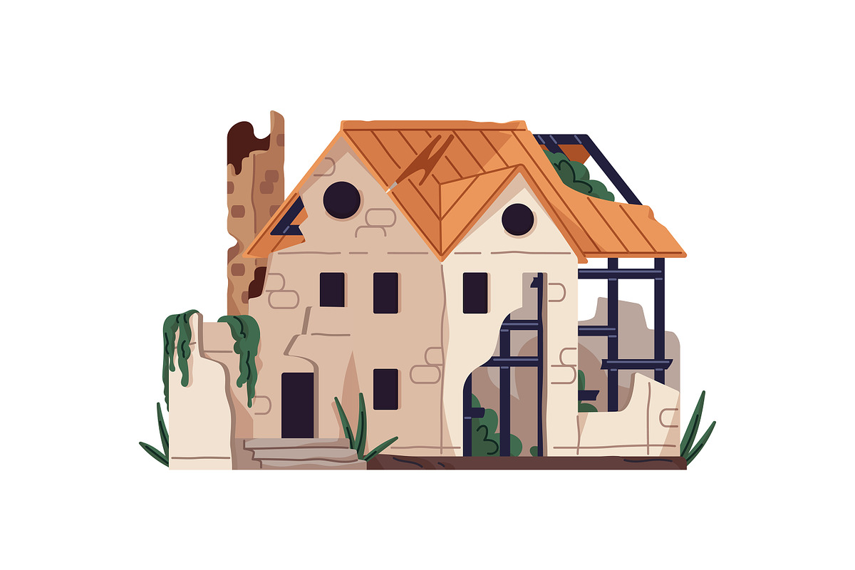 Destroyed city buildings, houses set, an Object Illustration by PaperTrident (Photo 12 of 13)