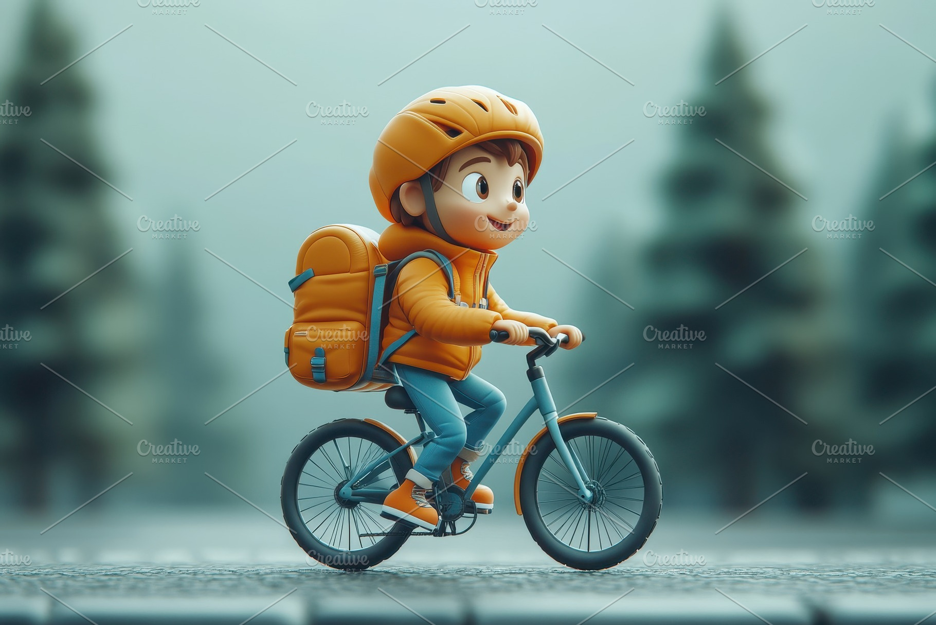Young boy rides a bicycle on a quiet, a Photo by Tanuart